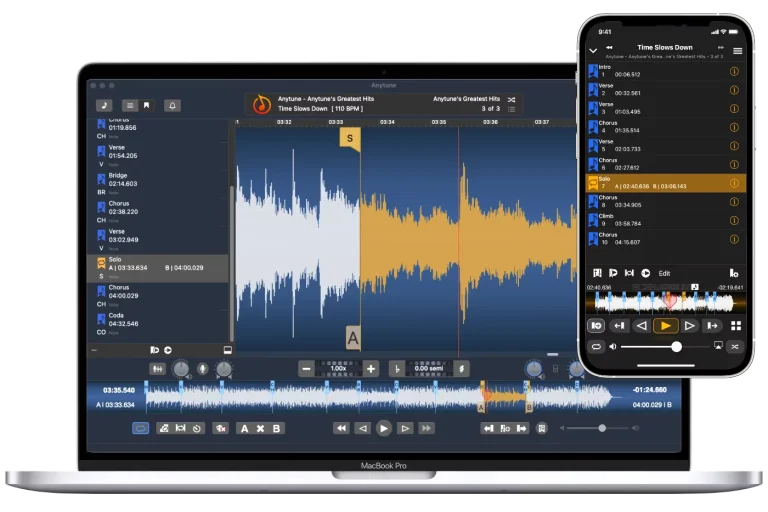 Anytune on Mac and iPhone Marks and Loops