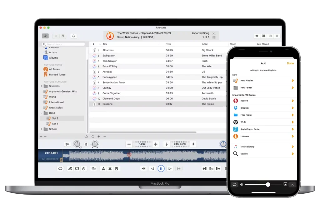 Organize your music library and files in folders and playlists.